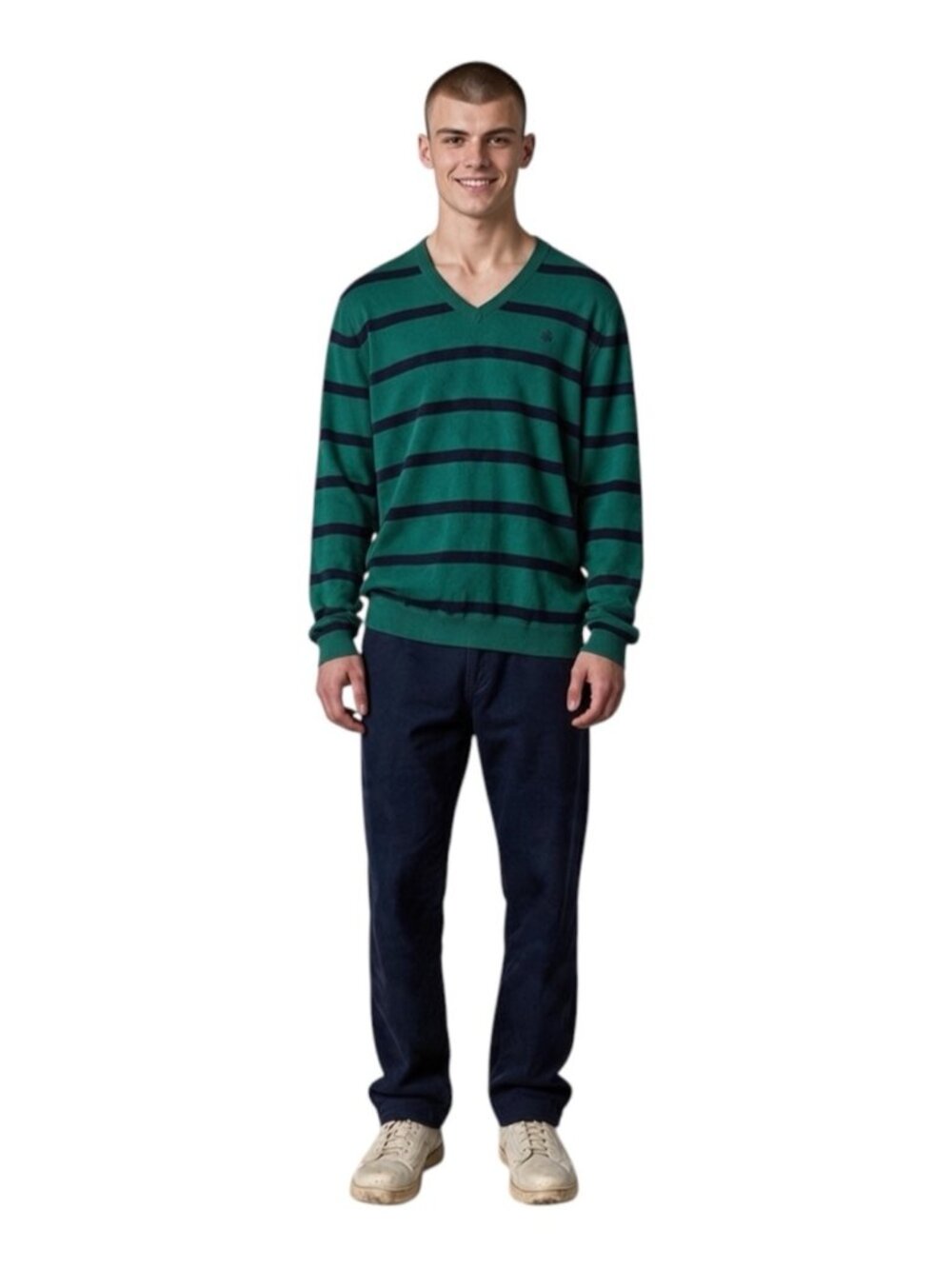 346 Brooks Brothers Merino Wool Sweater Men's XL Green Navy Striped